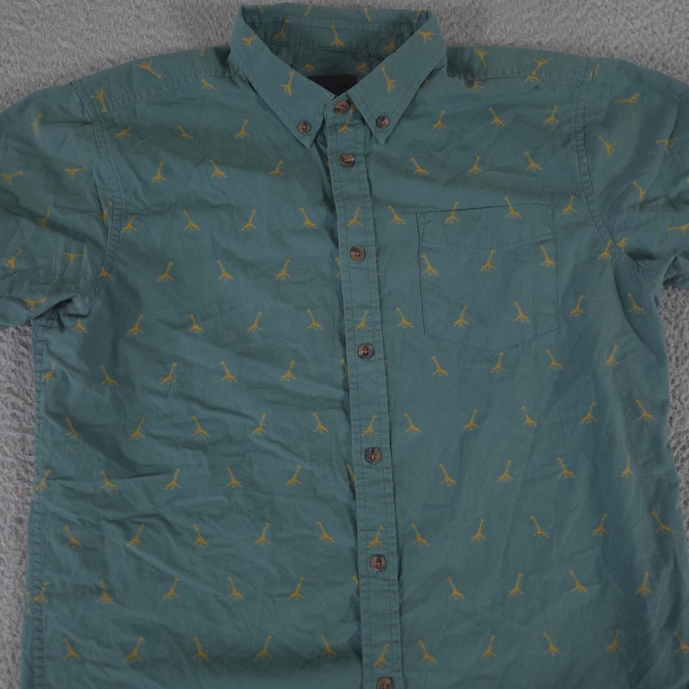 Prana Shirt Mens Medium Green Broderick Embroidery Organic Cotton Bird Track SS